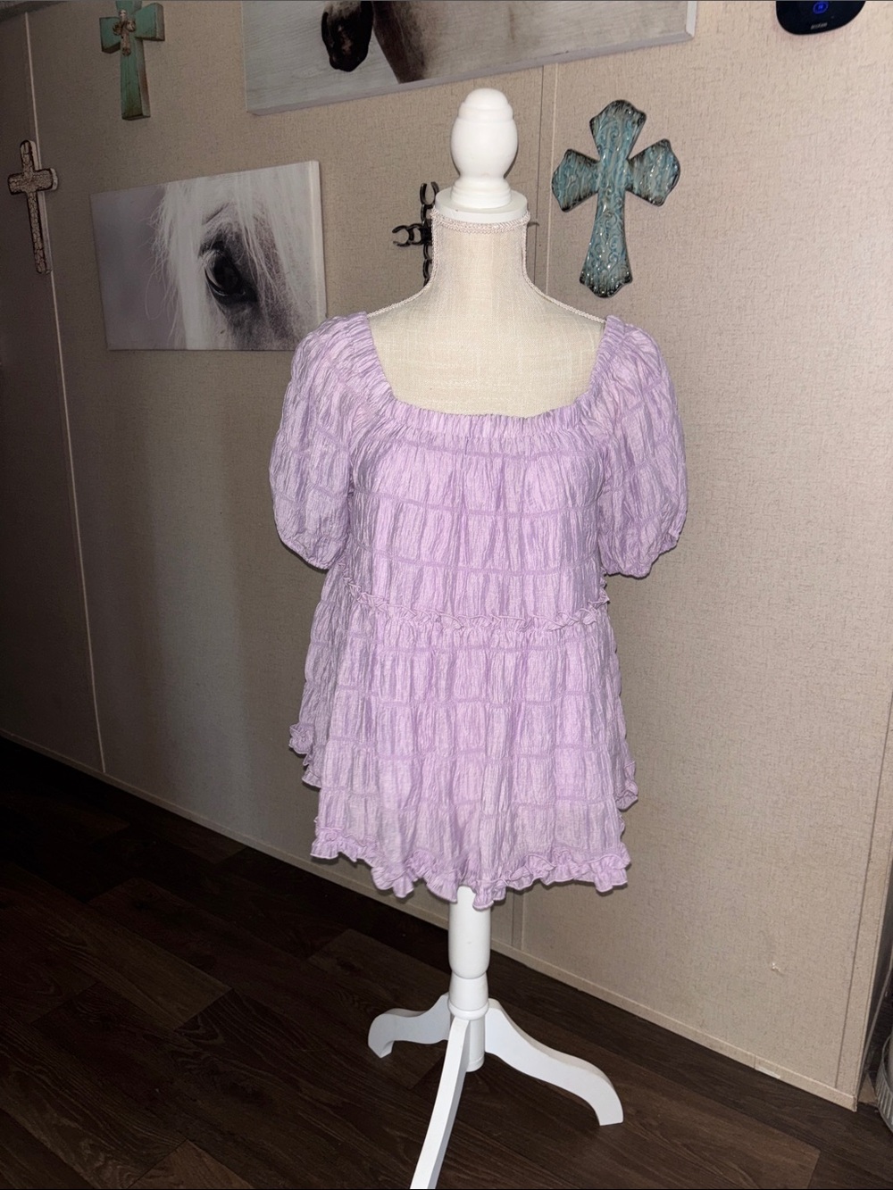 Umgee Lavender Off-Shoulder Tiered Top